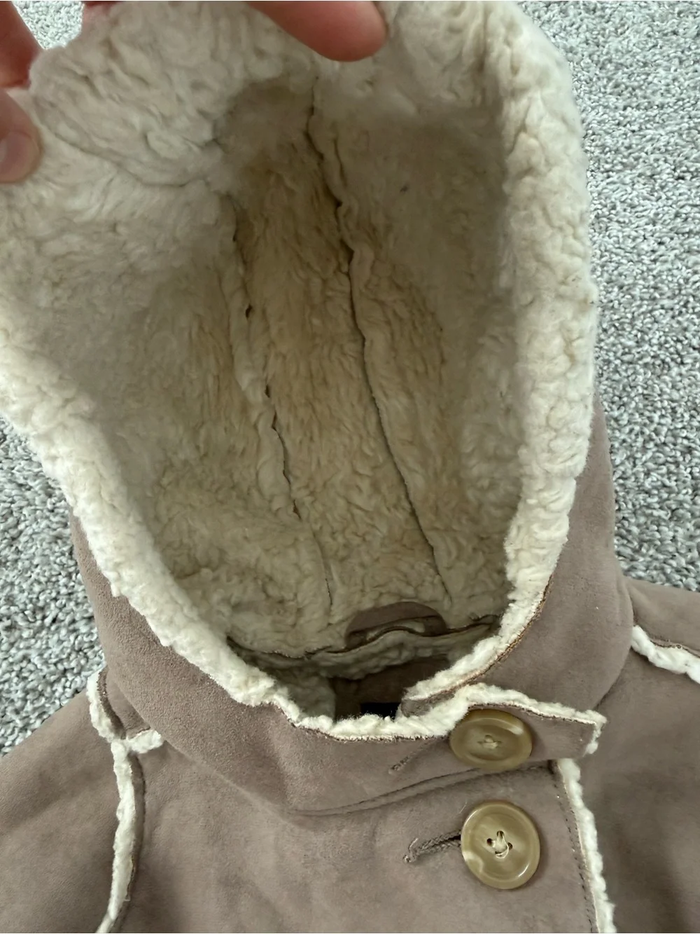 GAP Kids Hooded Faux-Shearling Coat - Taupe & Cream